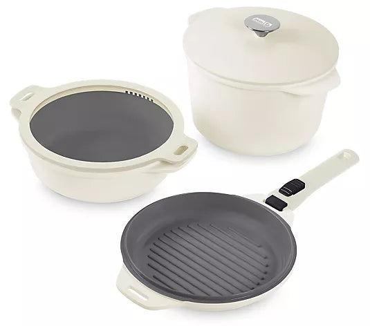 3-Pc SmartStore Cast Aluminum Cookware Set w/ 2 Lids & Handle